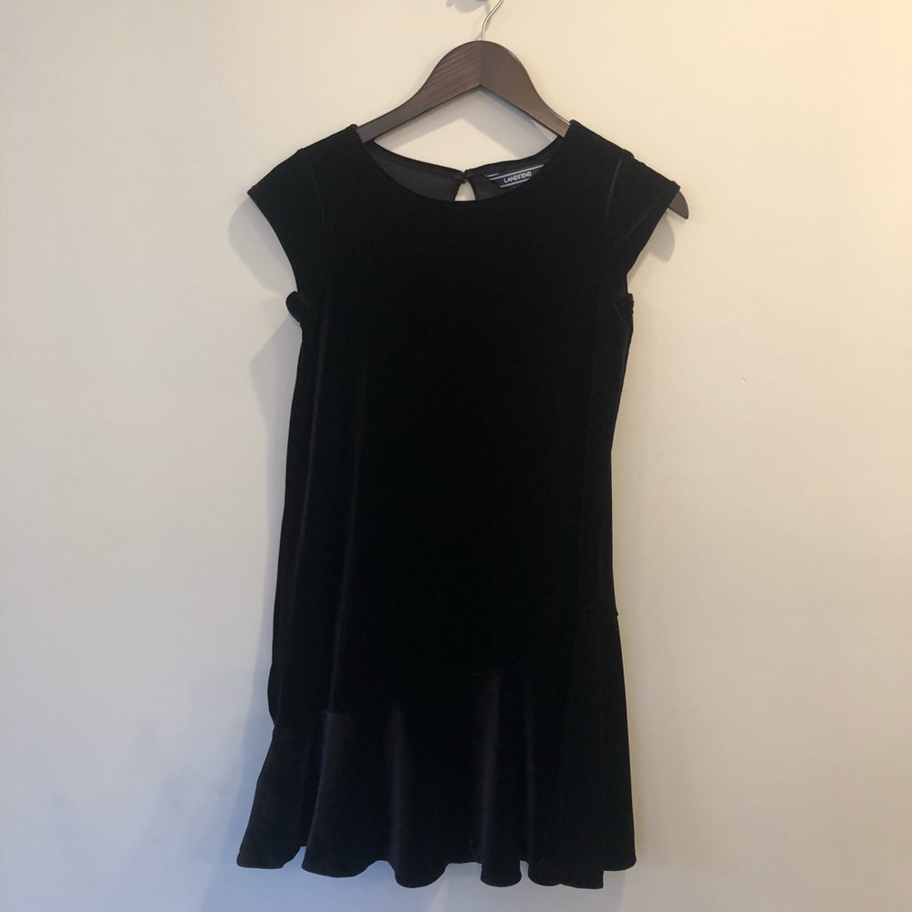 Lands End Girls Short Sleeve Black Velvet Dress M